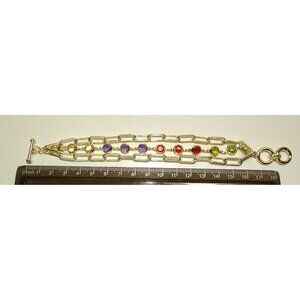 Multi-Color Gemstone Chain Link Bracelet -Gold-Plated